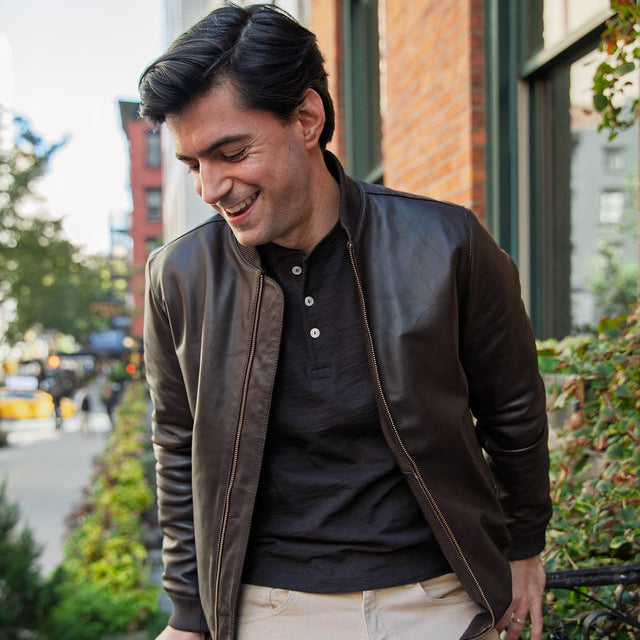 Leather Bomber Jacket - Brown