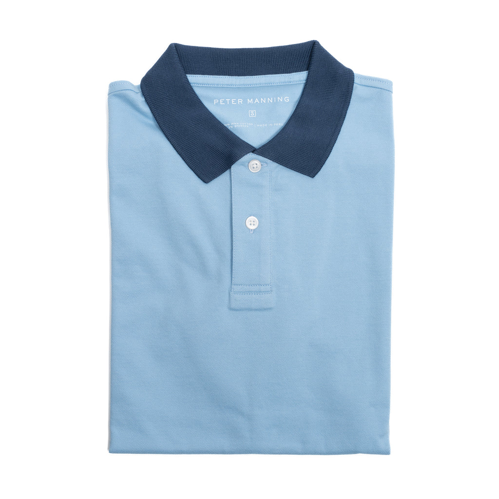 James Polo Shirt, Pale Blue Tipped | Peter Manning NYC