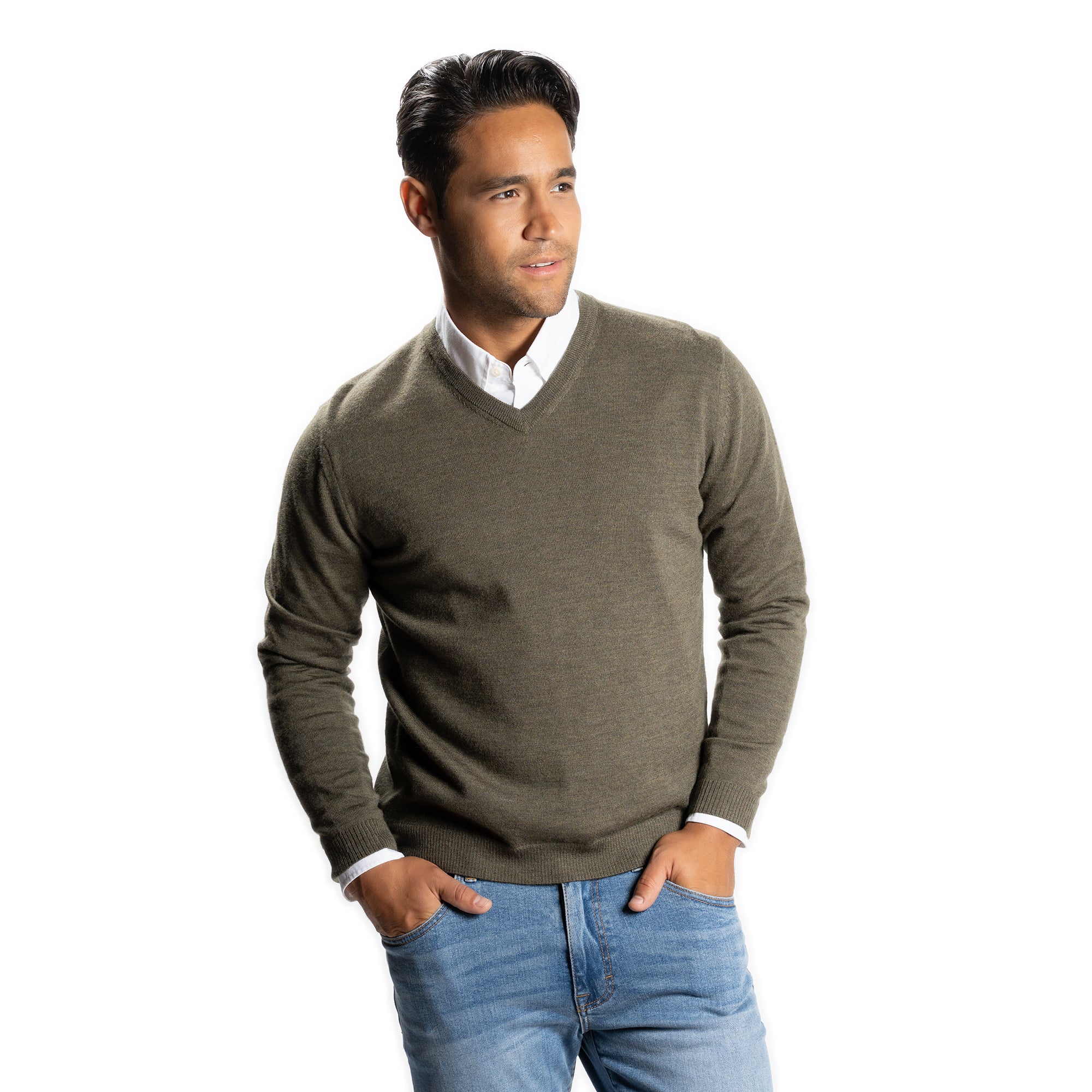 Wool Sweaters V Neck - Olive