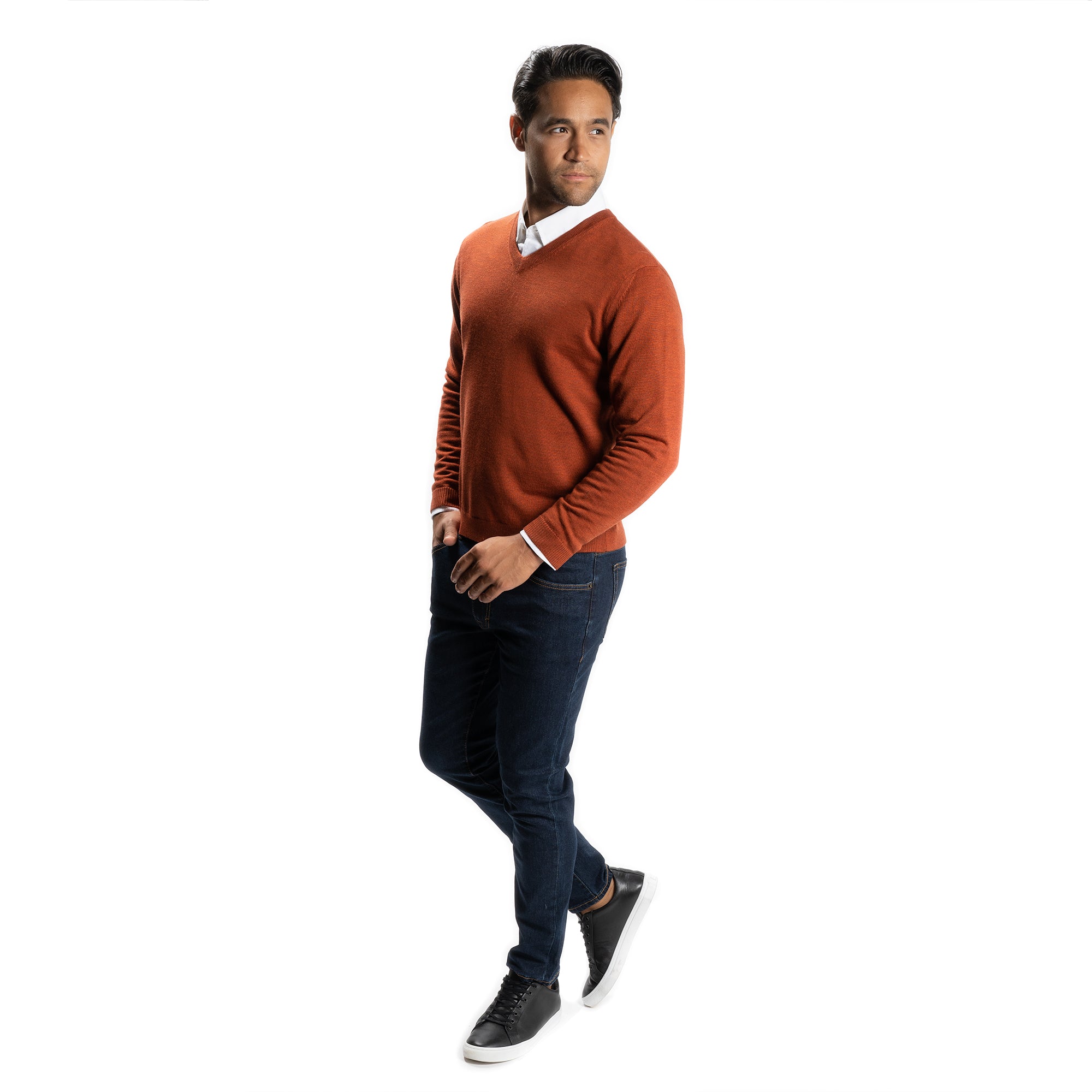 Wool Sweaters V Neck - Rust