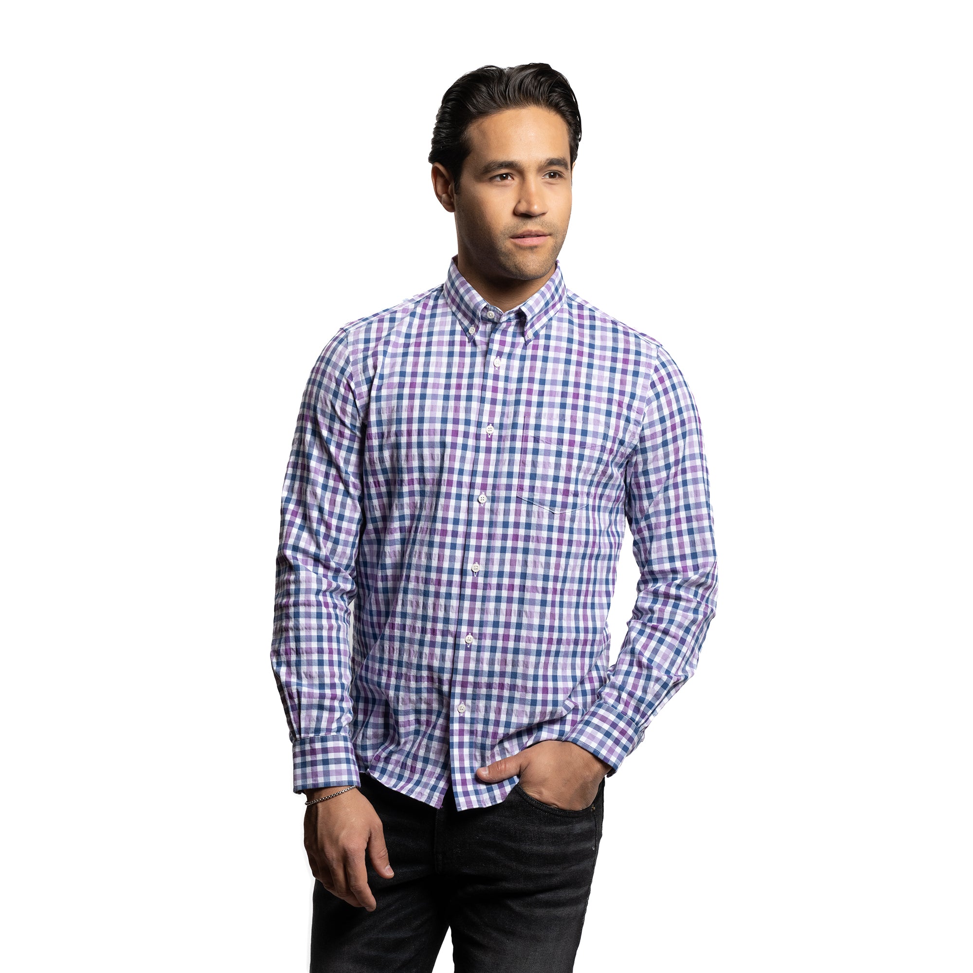 Everyday Stretch Oxford Standard Fit -  Navy Purple Gingham