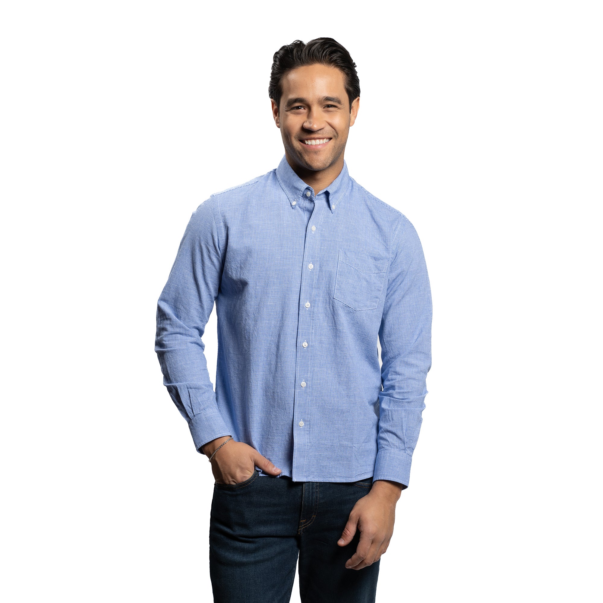 Weekend Linen Shirts - Blue Microcheck