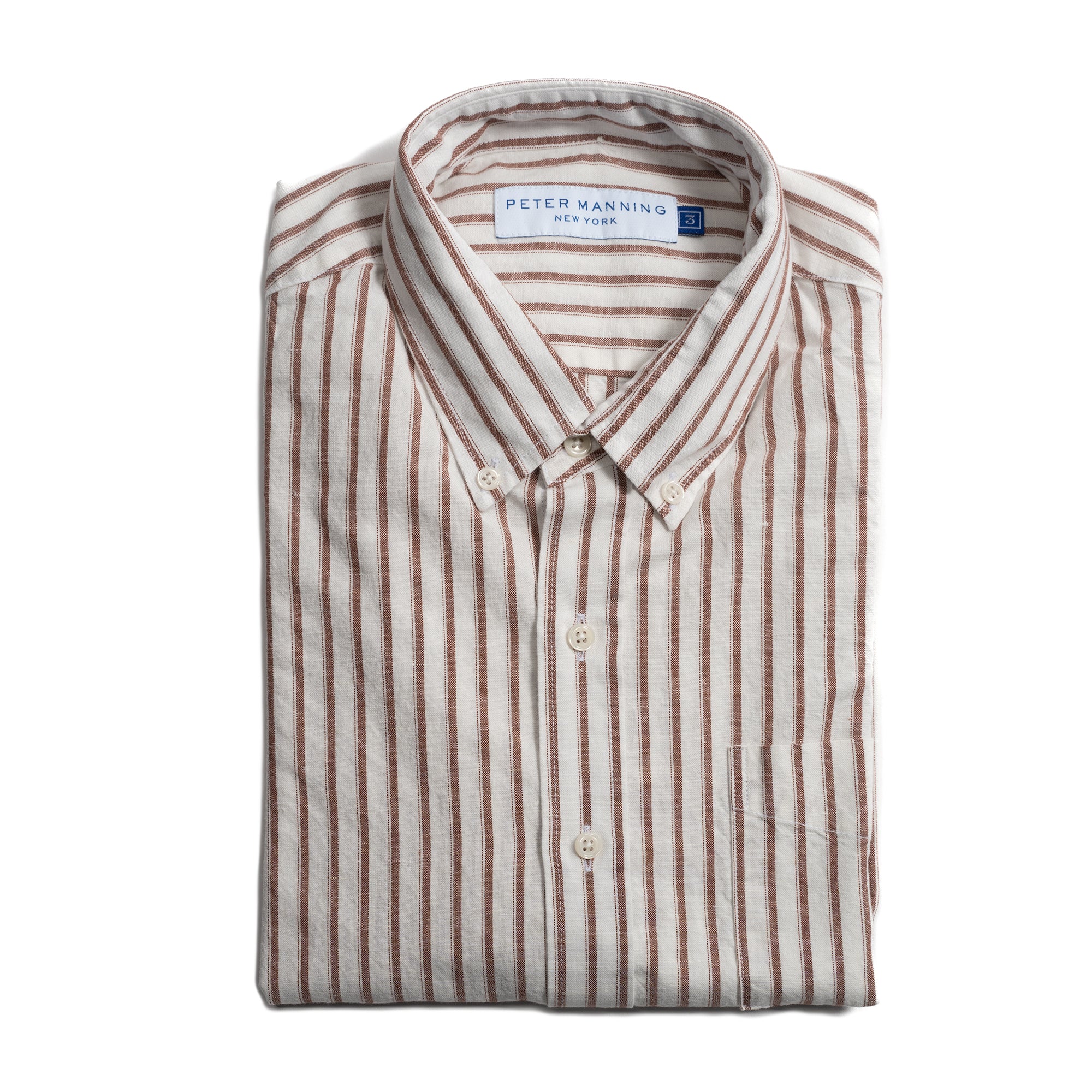 Linen Short Sleever - White Burgundy Stripe