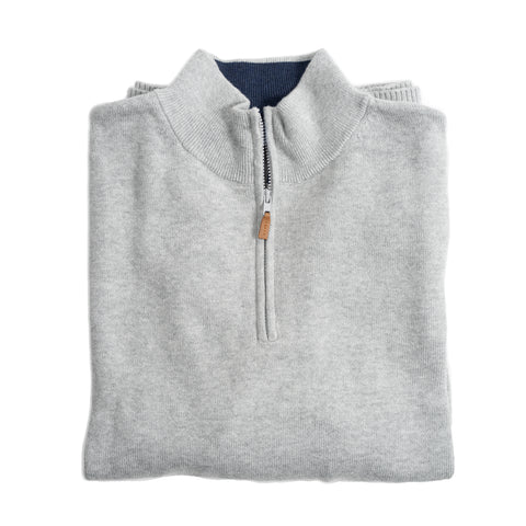 Cotton Quarter Zip Sweaters, Grey | Peter Manning NYC