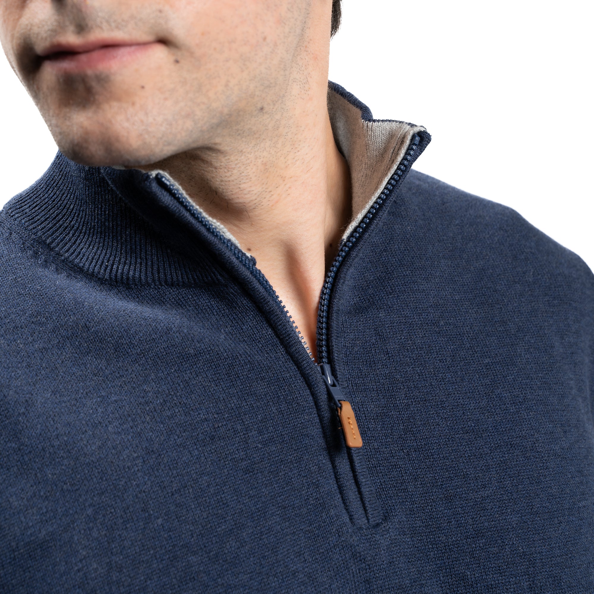 Cotton Quarter Zip Sweaters - Navy