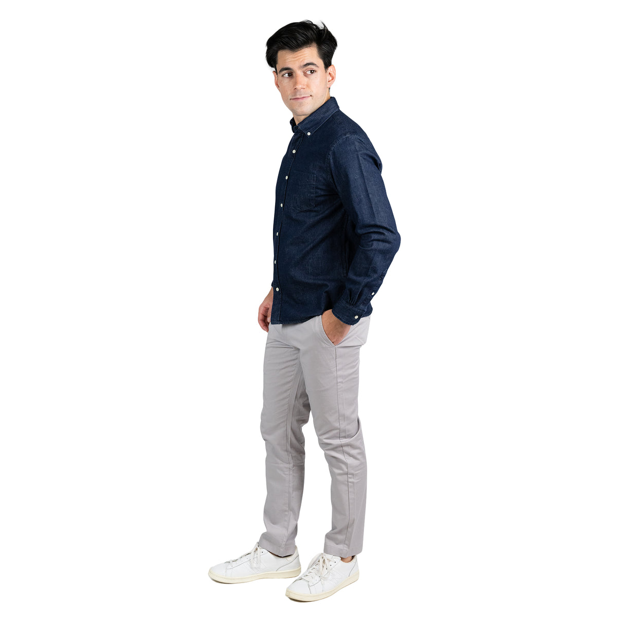 Lightweight Stretch Chinos Standard Fit, Grey | Peter Manning NYC