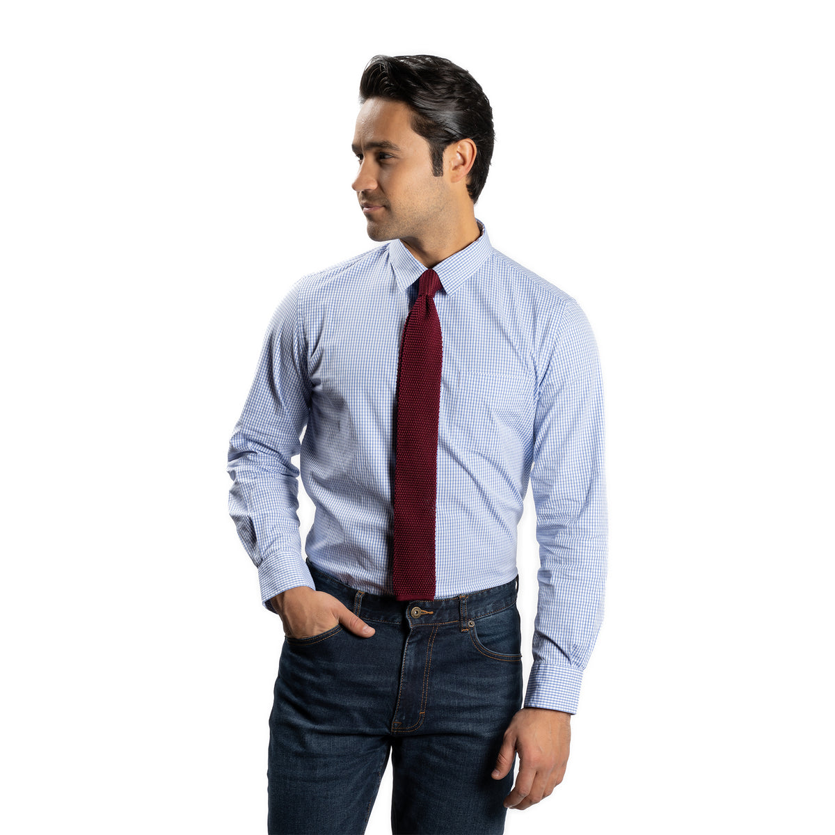 Everyday Spread Collars, Blue Microcheck Peter Manning NYC