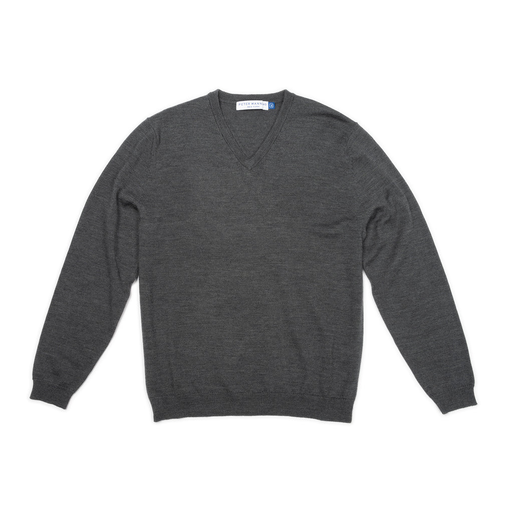 Wool Sweaters V Neck, Grey | Peter Manning NYC