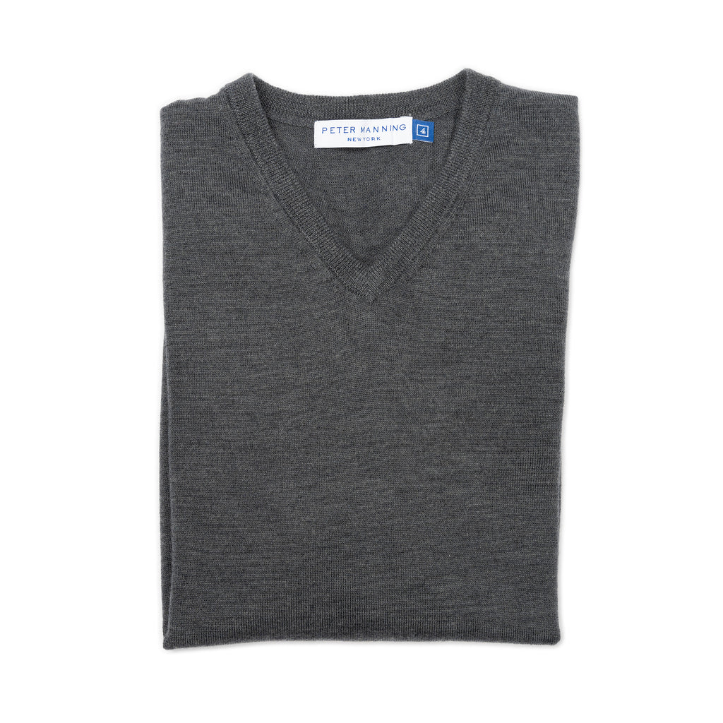 Wool Sweaters V Neck, Grey | Peter Manning NYC