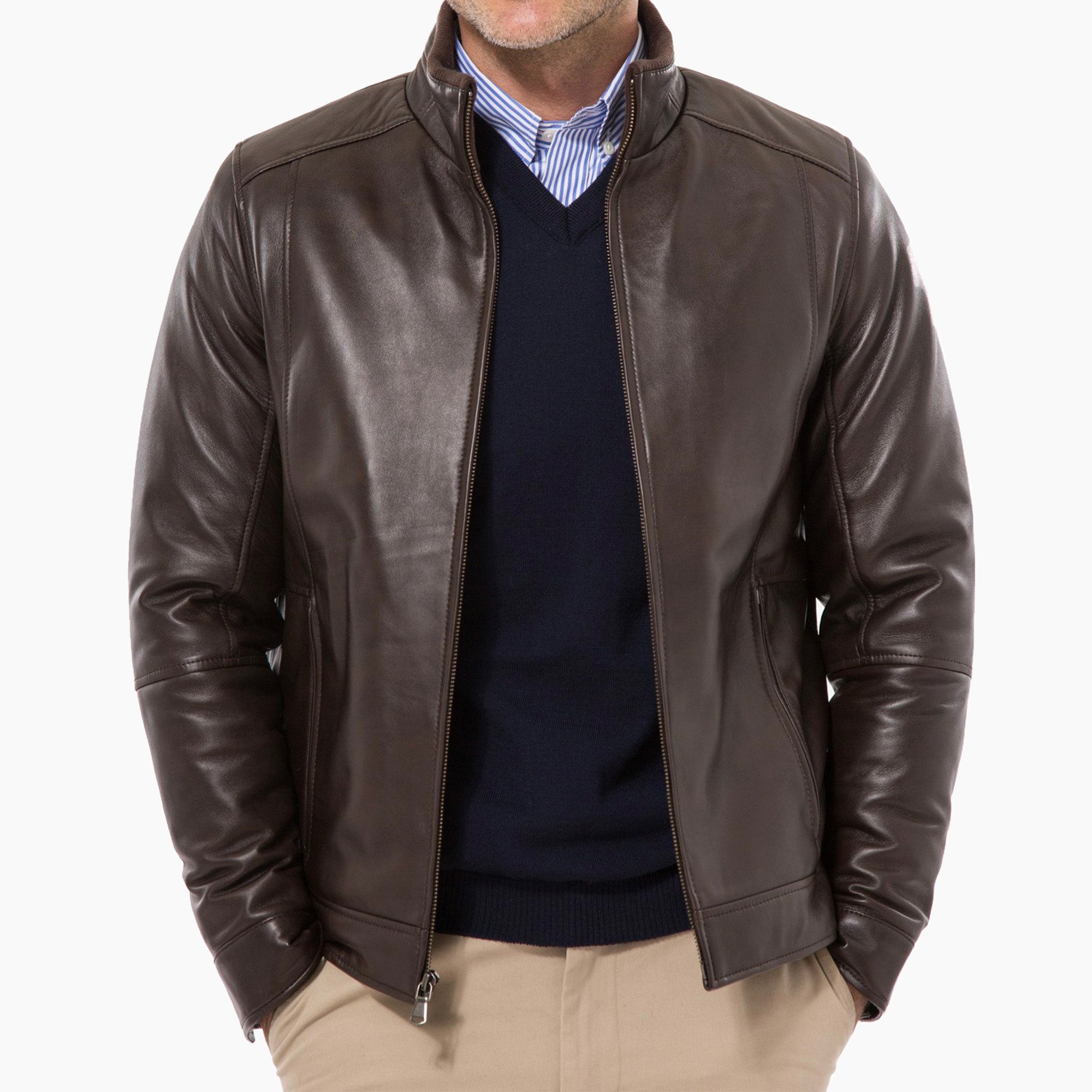 Lambskin Leather Jacket - Brown