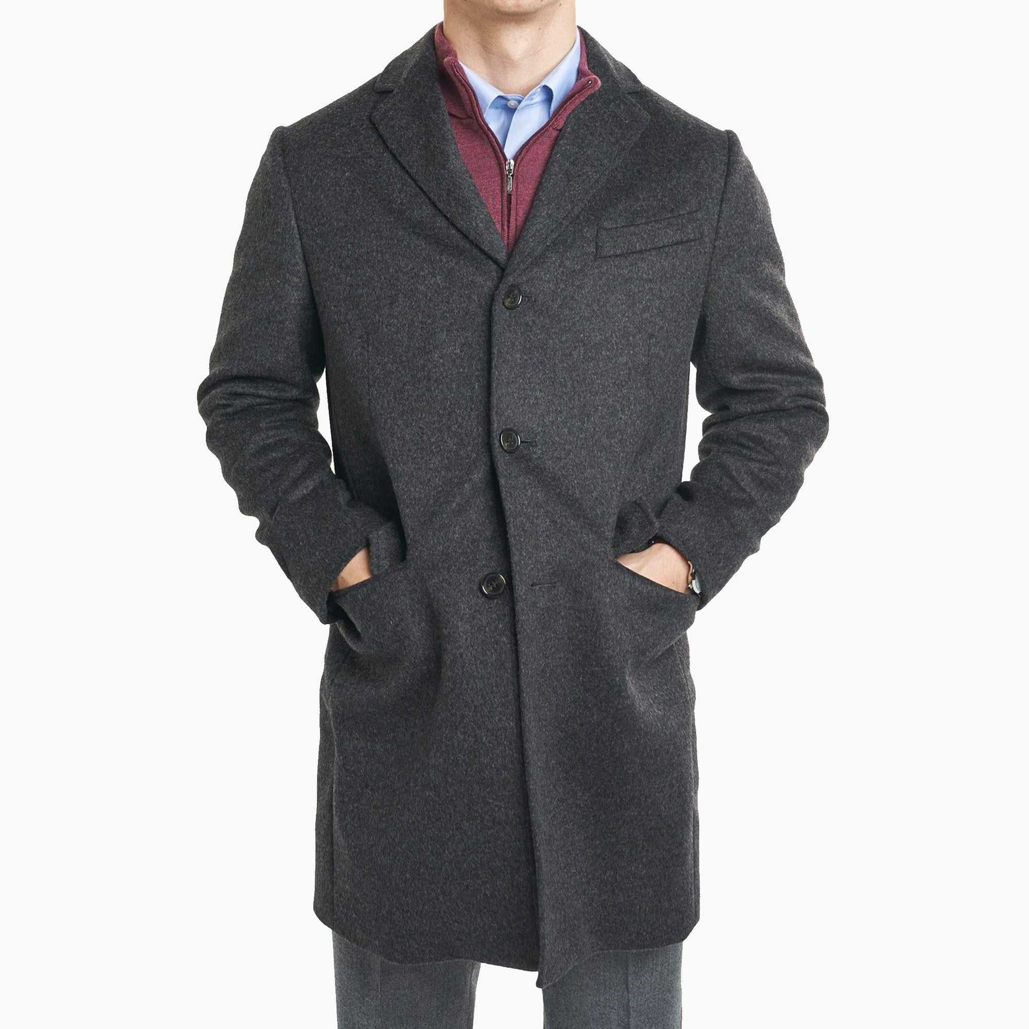 Cashmere Wool Topcoat Grey Black Herringbone - Xxs (US 34-36 / It 44-46)